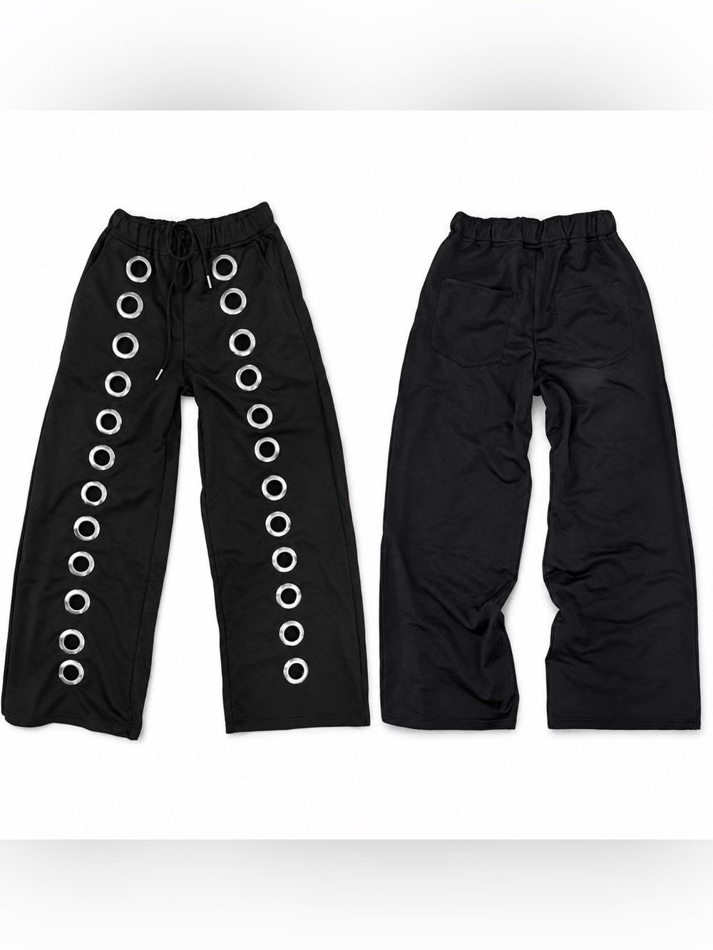 NWT Y2K Black Streetwear Oversized Grommet Wide Leg High Rise Pants Rave Grunge - Picture 7 of 15